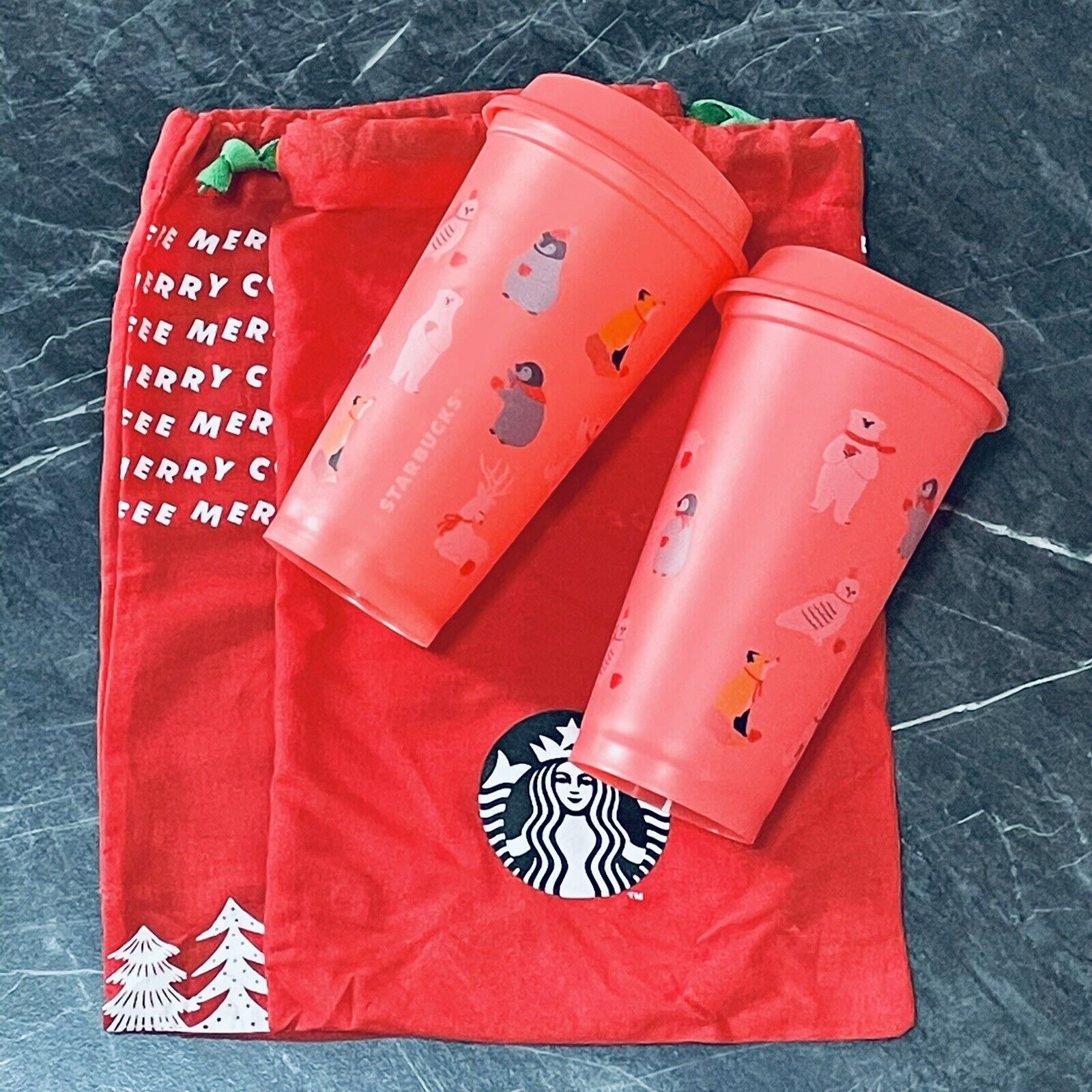 2 x Starbucks Cup Christmas Penguin Tumbler Reusable Hot Cold 16 oz.TH