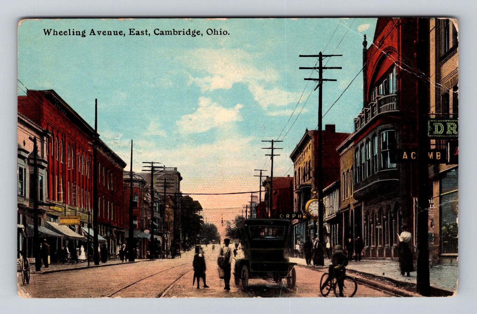 Cambridge OH-Ohio, Wheeling Avenue East, Antique Vintage Souvenir Postcard