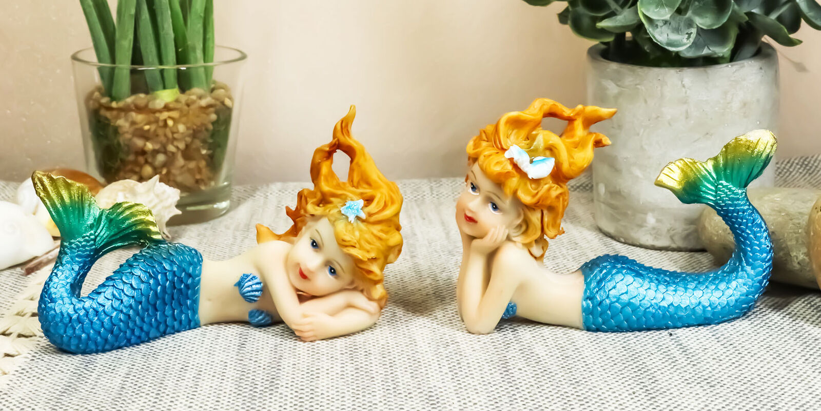 Colorful Nautical Mermaid Mergirls Under The Sea Miniature Figurines Set Of 2