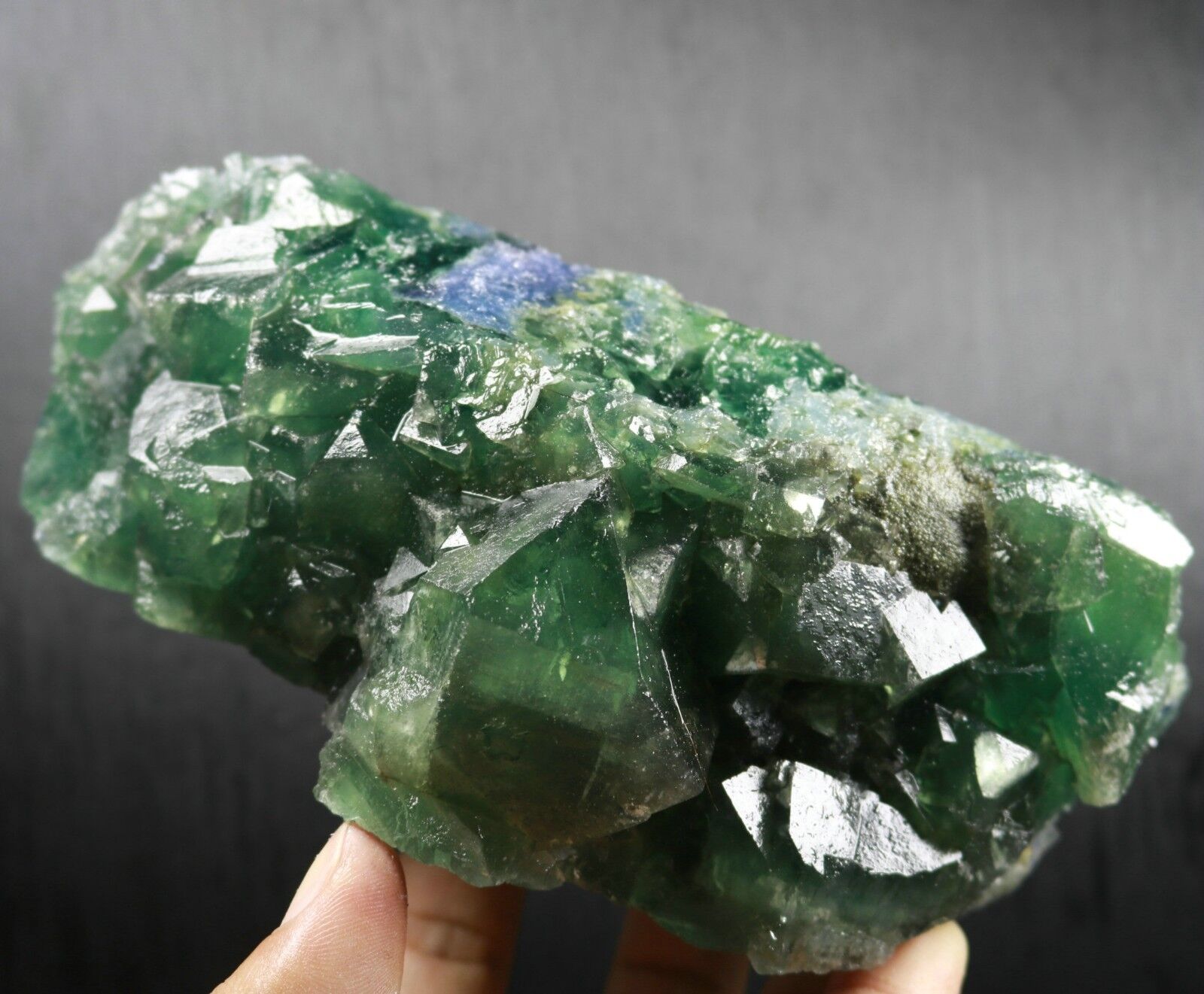 1.12lb Natural rare large grain dark green translucent fluorite from hunan