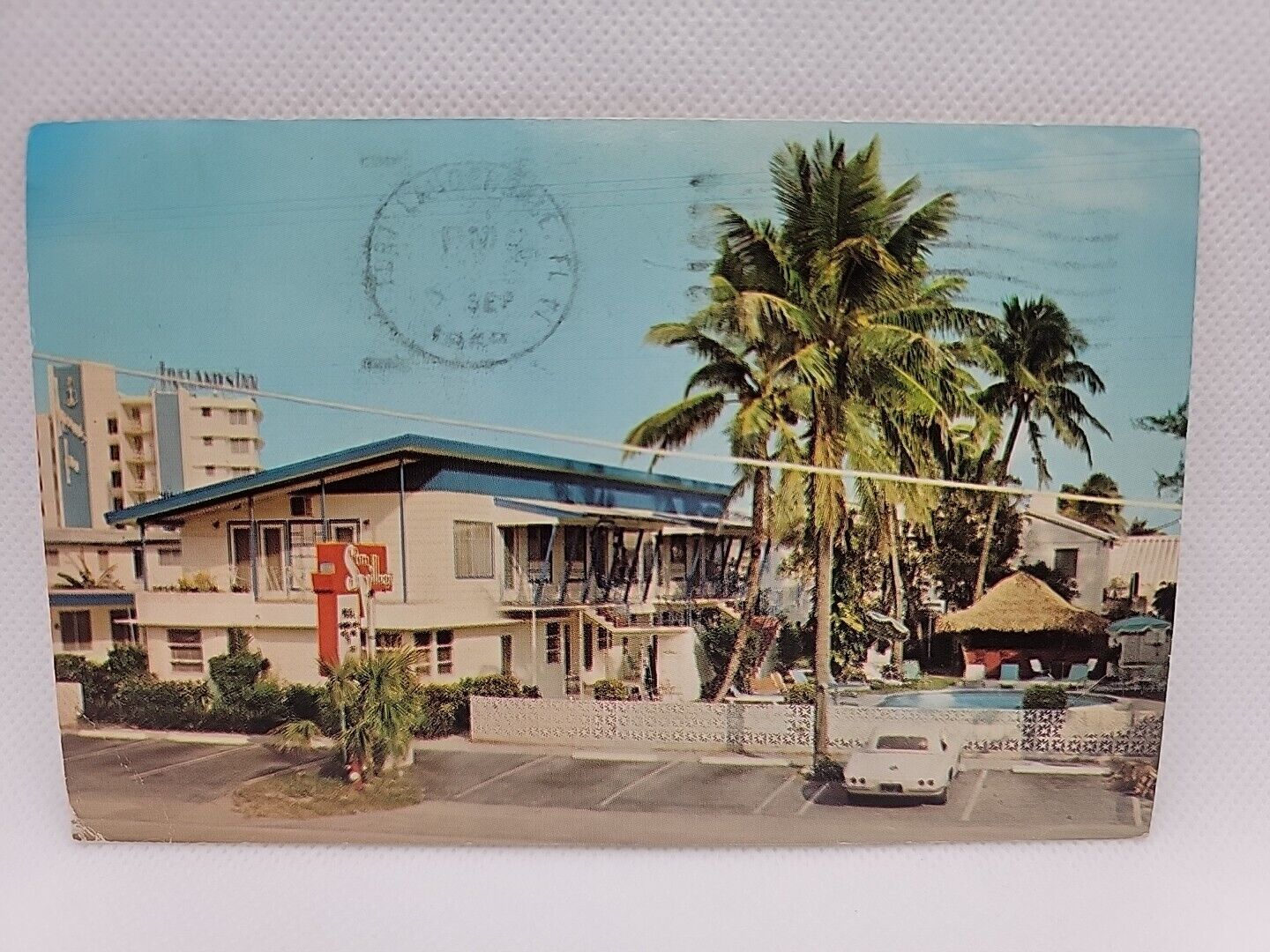 Vintage Postcard Sea Village Apartment Hotel Fort Lauderdale Florida Corvette
