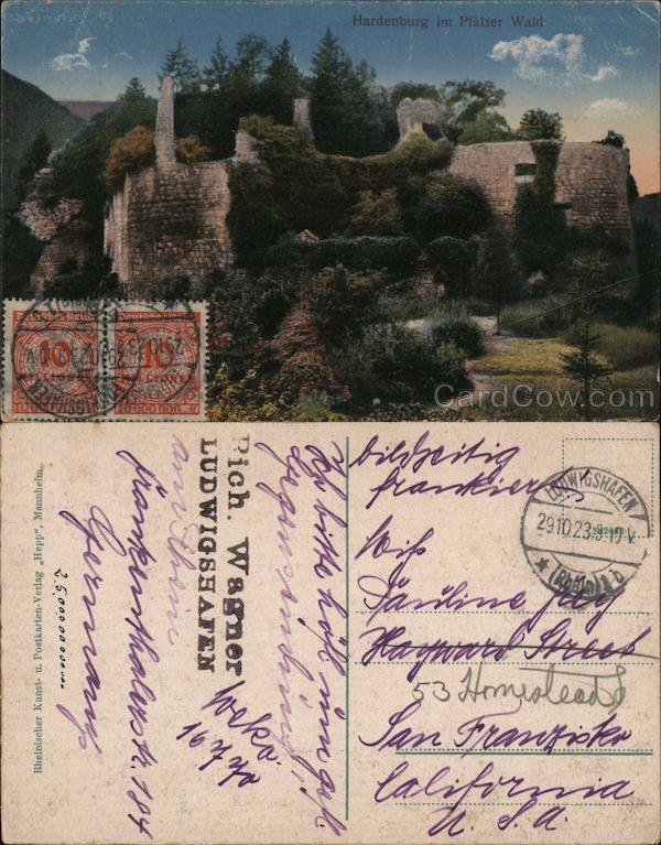 Germany 1923 Hardenburg from the Palatinate Forest Philatelic COF Postcard
