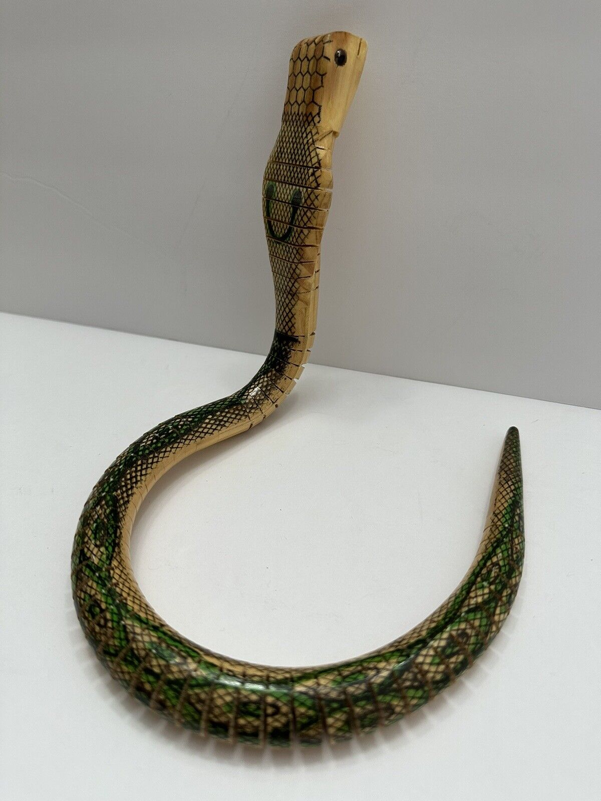 Vintage Reticulated Wooden Snake Handmade Folk Art Flexible With Realistic Move