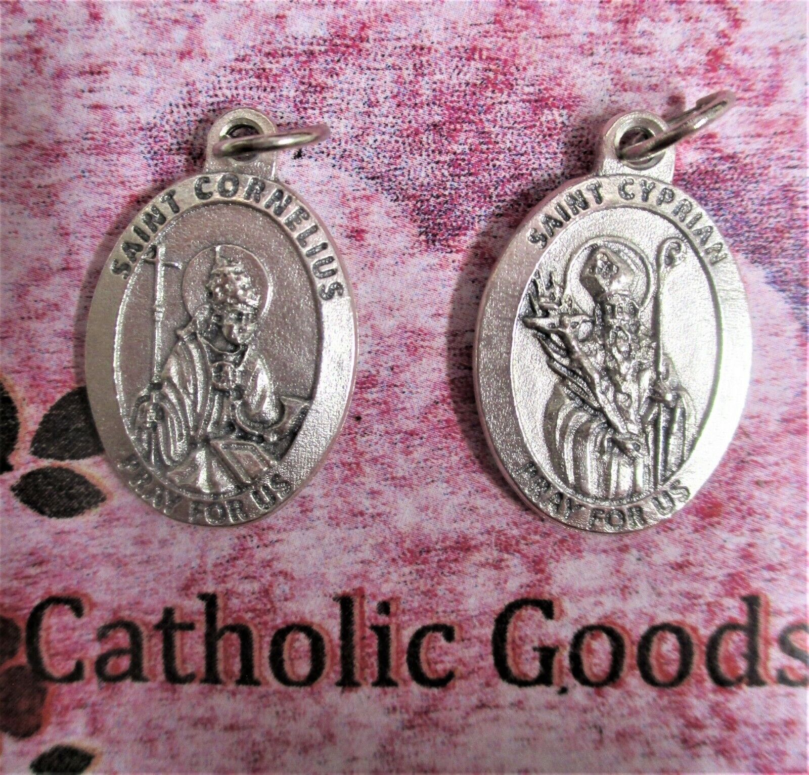 Saints Sts. Cyprian & St. Cornelius  - Silver tone Oxidized 1 inch Medal 