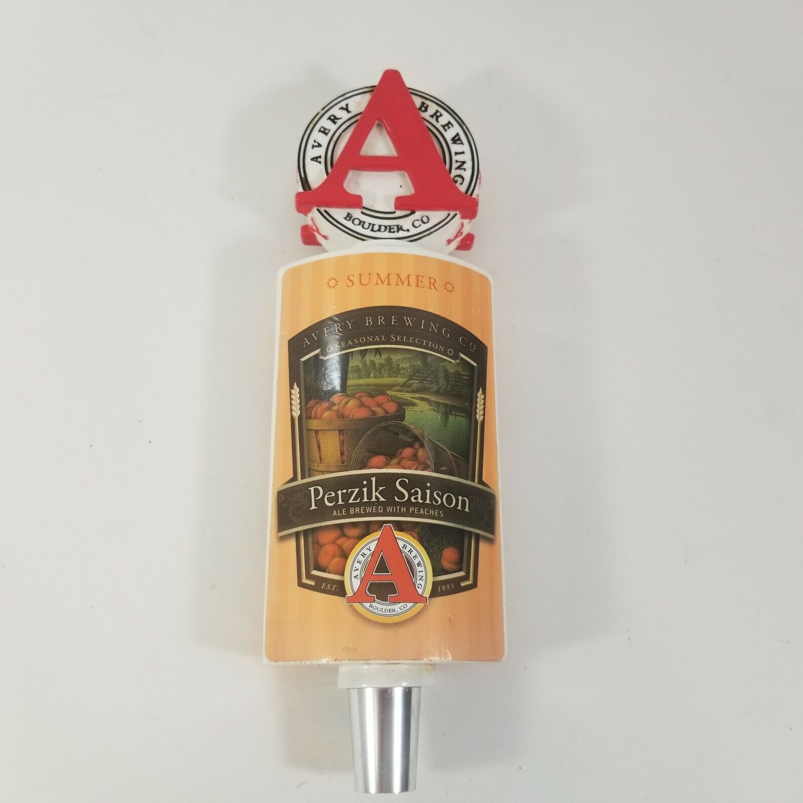 Perzik Saison Summer Peaches Tap Handle Avery Brewing Co Boulder Beer Keg Knob