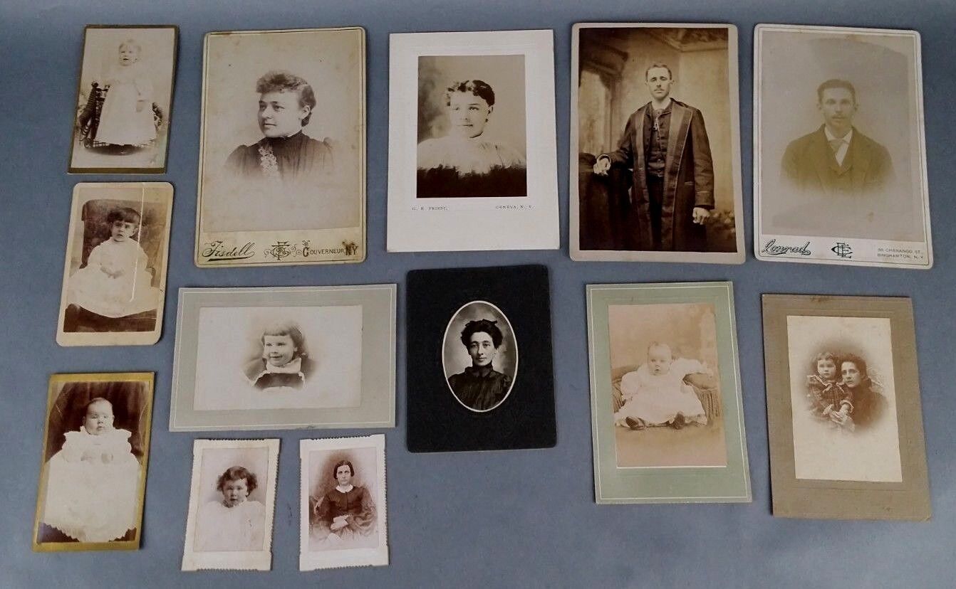 13 Antique Portrait Photographs Cabinet Women Men Baby Child NEW YORK 