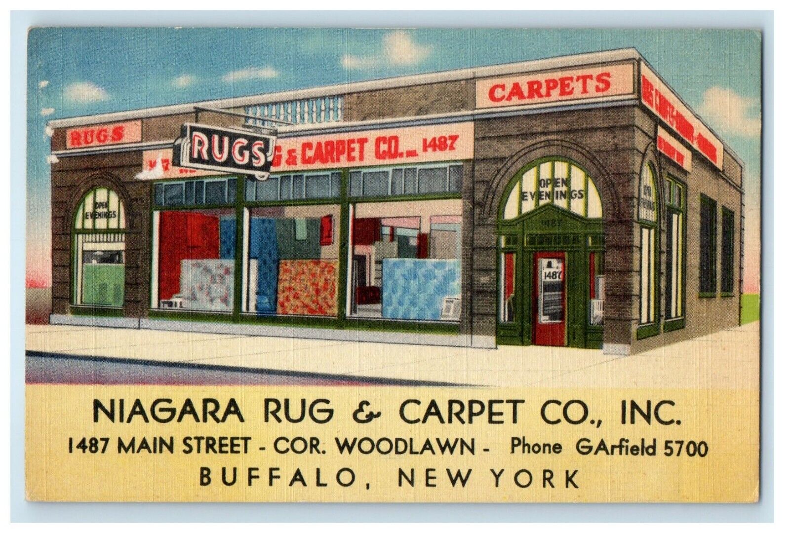 c1940's Niagara Rug & Carpet Co. Main Street View Buffalo New York NY Postcard
