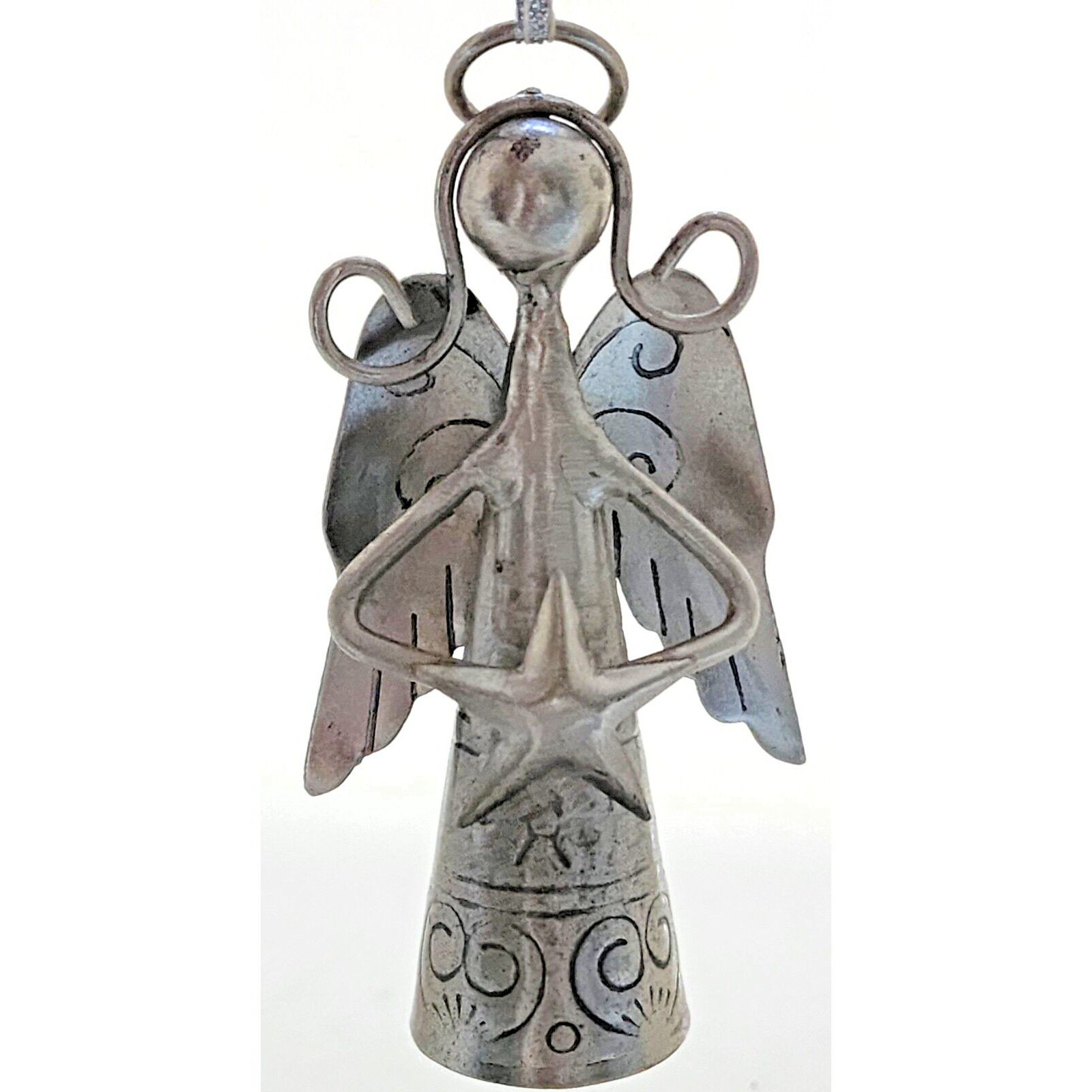 ORNAMENT/SHELF DECOR-PEWTER COLOR-ANGEL-WINGS-STAR-RINGING BELL