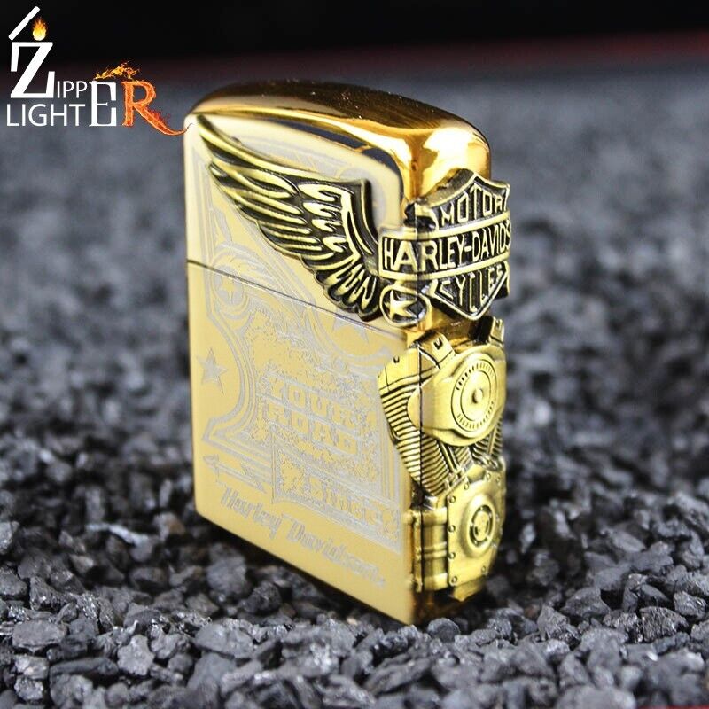 Harley Davidson Gold Lighter Premium Lighter Zipp Fancy Golden Lighter USA 🔥