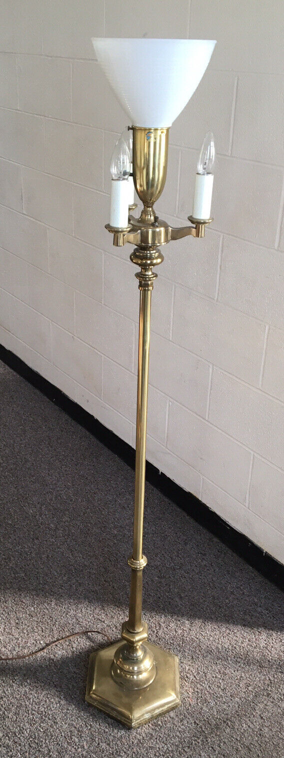 Vintage Stiffel Brass Floor Lamp 4 Lights Mogul Pole Switch working well 3 way