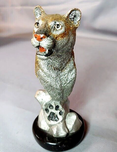 Cougar Mountain Lion Bronze Mixed Metal Sculpture K Cantrell Cody USA Signed