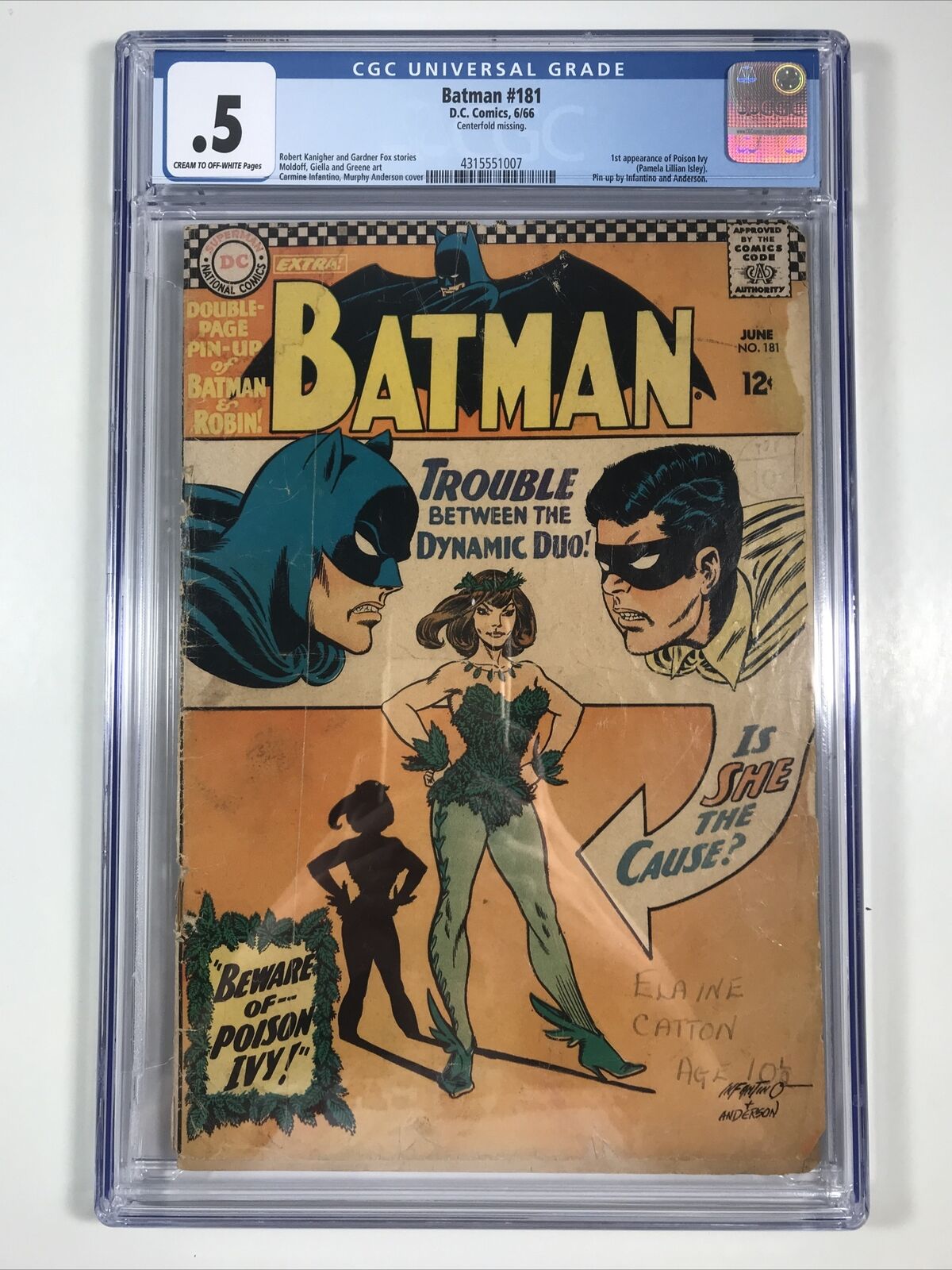 Batman #181 (1966 DC Comics) Universal CGC .5 1st App Poison Ivy