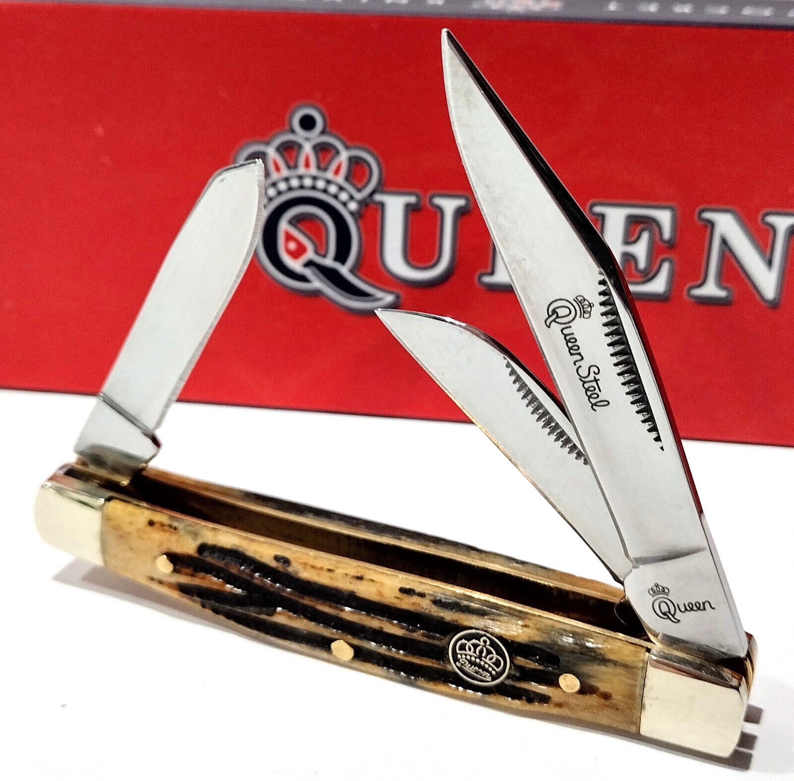 Queen Cutlery Company Stockman Winterbottom Jigged Bone Folding Pocket Knife EDC
