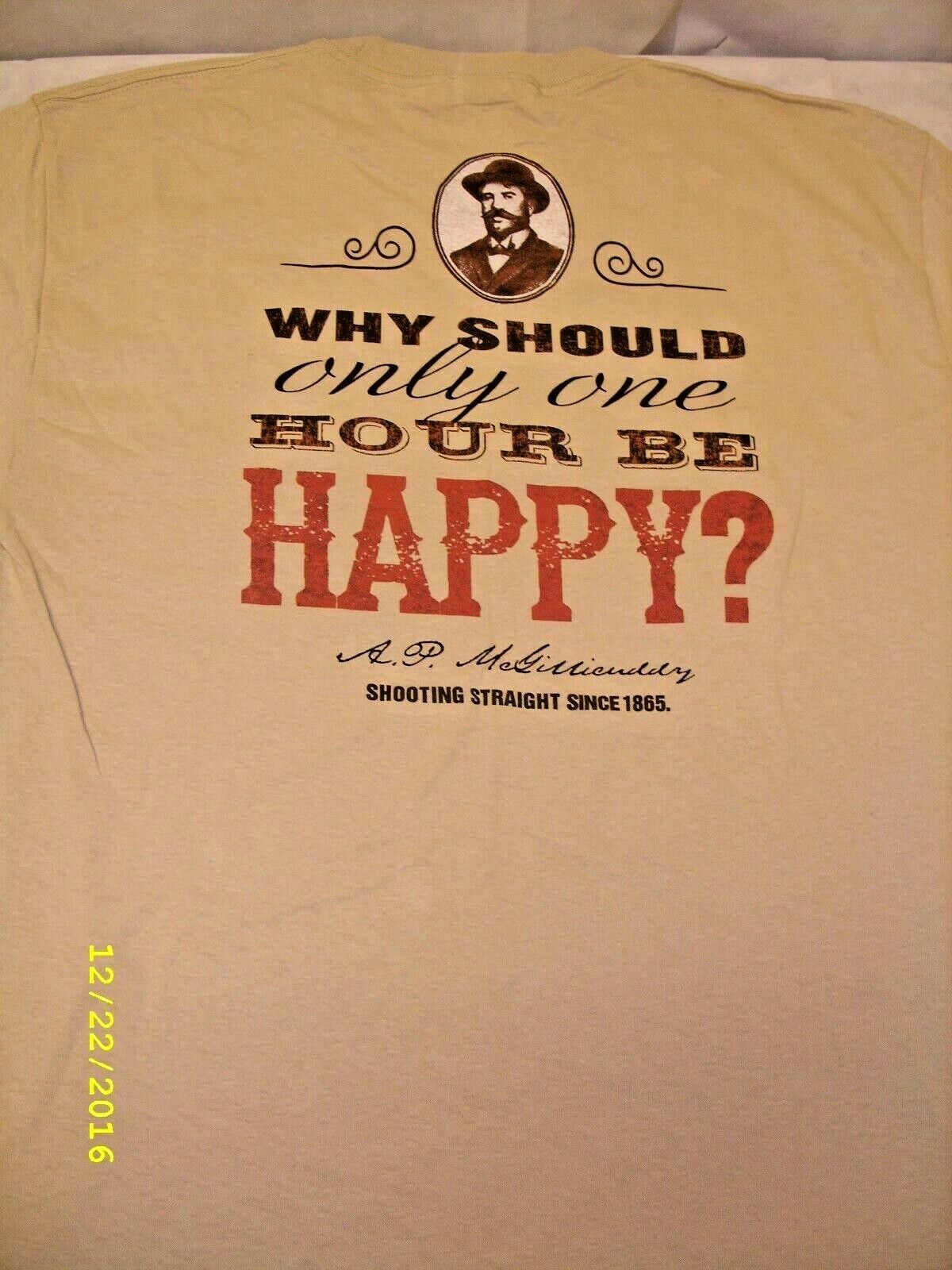  Dr McGillicuddy's Schnapps - Happy Hour  Men's T-Shirt ~ LARGE  ,, BRAND NEW 