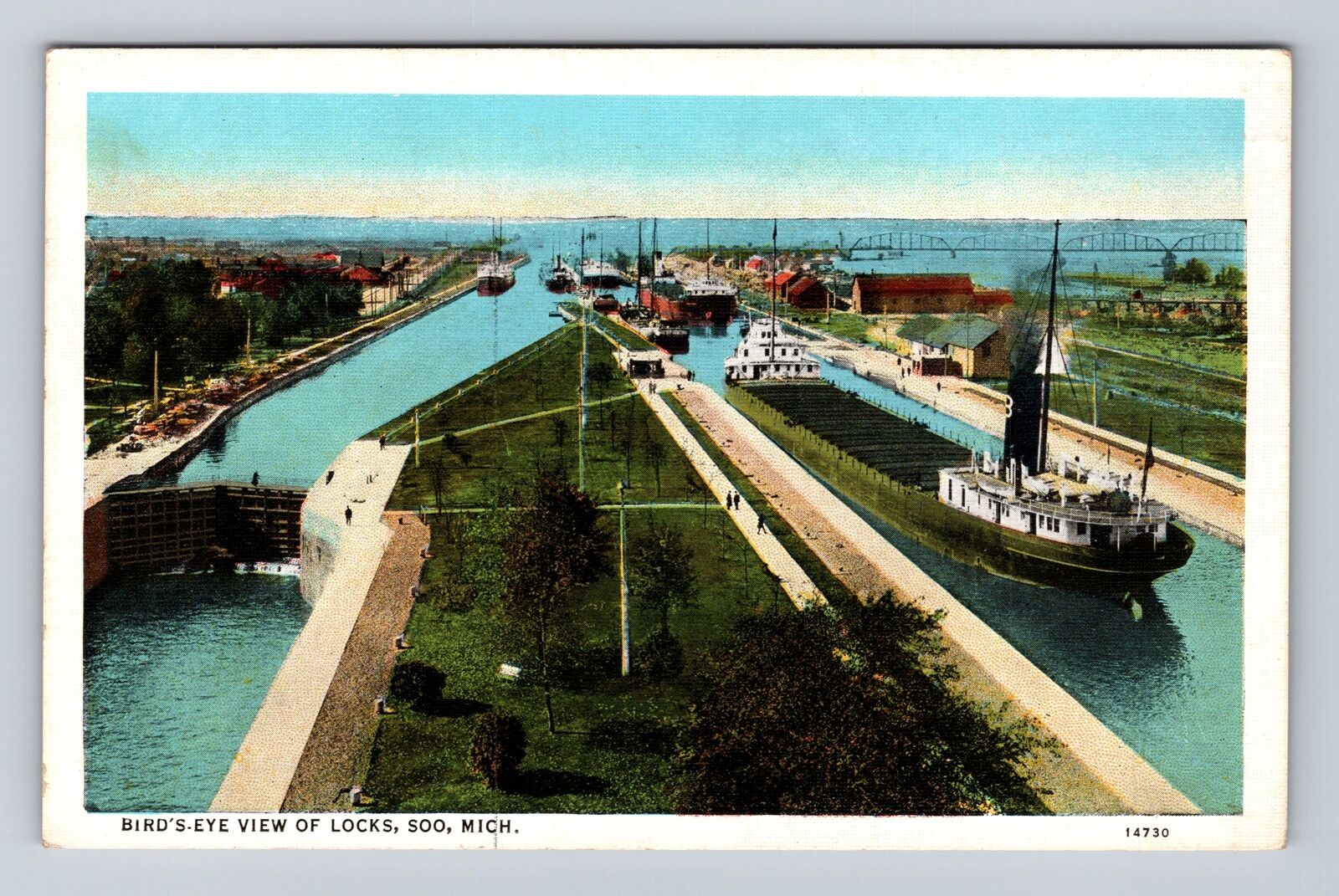 Soo MI-Michigan, Birds Eye View Of Locks, Antique, Vintage Souvenir Postcard
