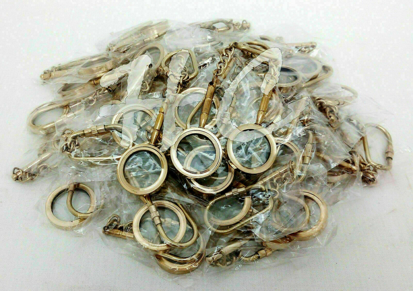Lot of 100 pcs Antique Brass Magnifying Glass Key Chain Magnifier Key Rings Gift