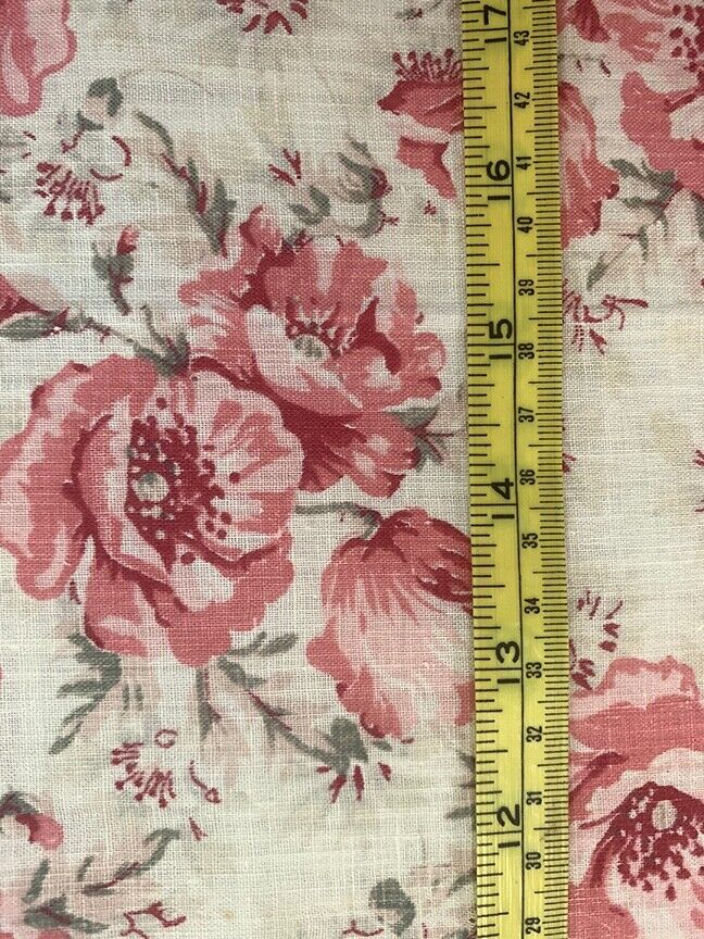 Rare Antique Pink Floral Print Cotton Fabric ~ 1800s? ~ 14” x 33\