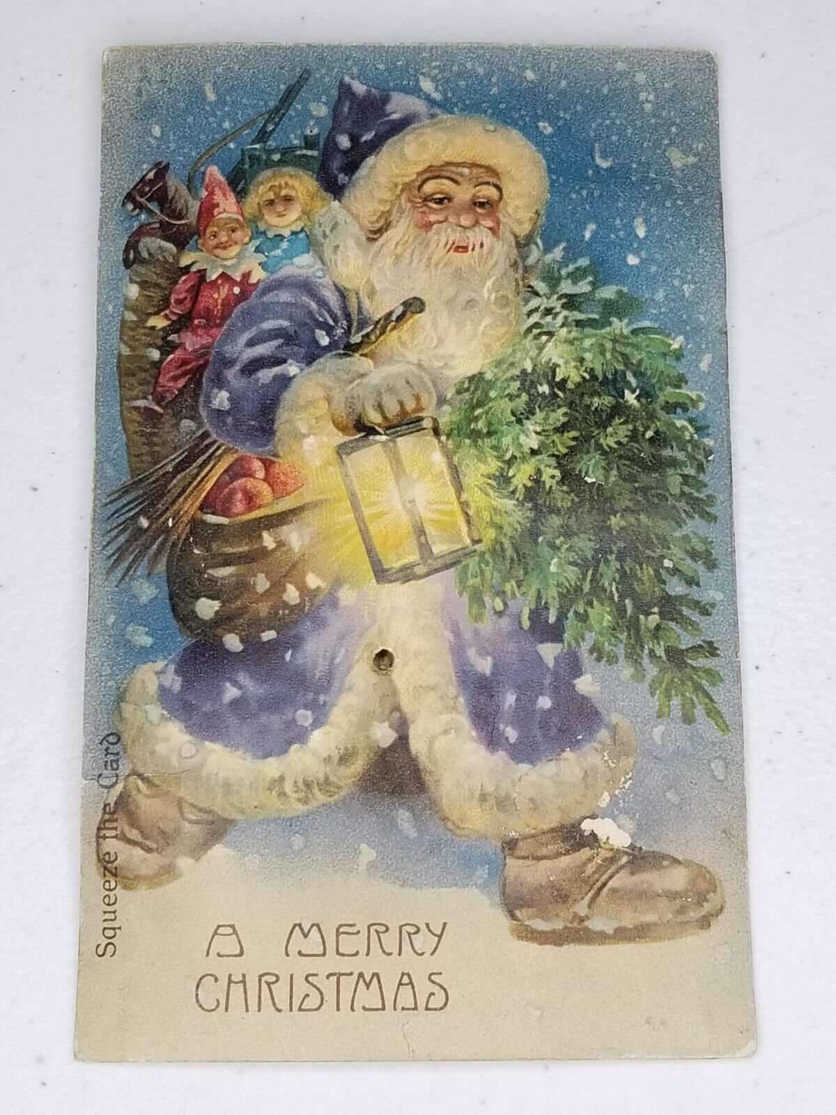 Rare Antique 1908 German Blue Coat Santa Claus Squeaker Christmas Post Card