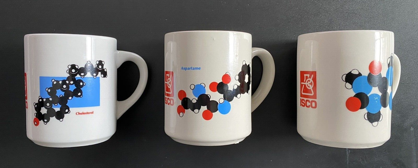 ISCO Coffee Mugs w/ Chem. Structures - Sucrose/Aspartame, Caffeine & Cholesterol