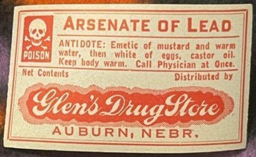 Antique 1910s Arsenate of Lead Pharmacy Label, Cure for Syphilis, Auburn, NE