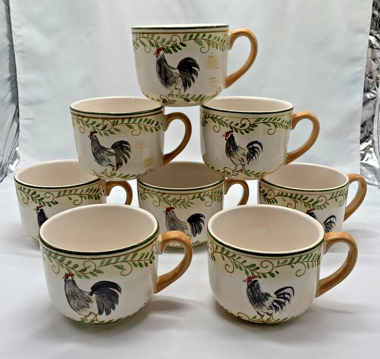 PFALTZGRAFF Lot of 8 Jumbo Soup Mugs - Lifetime Brands Country Cottage Rooster