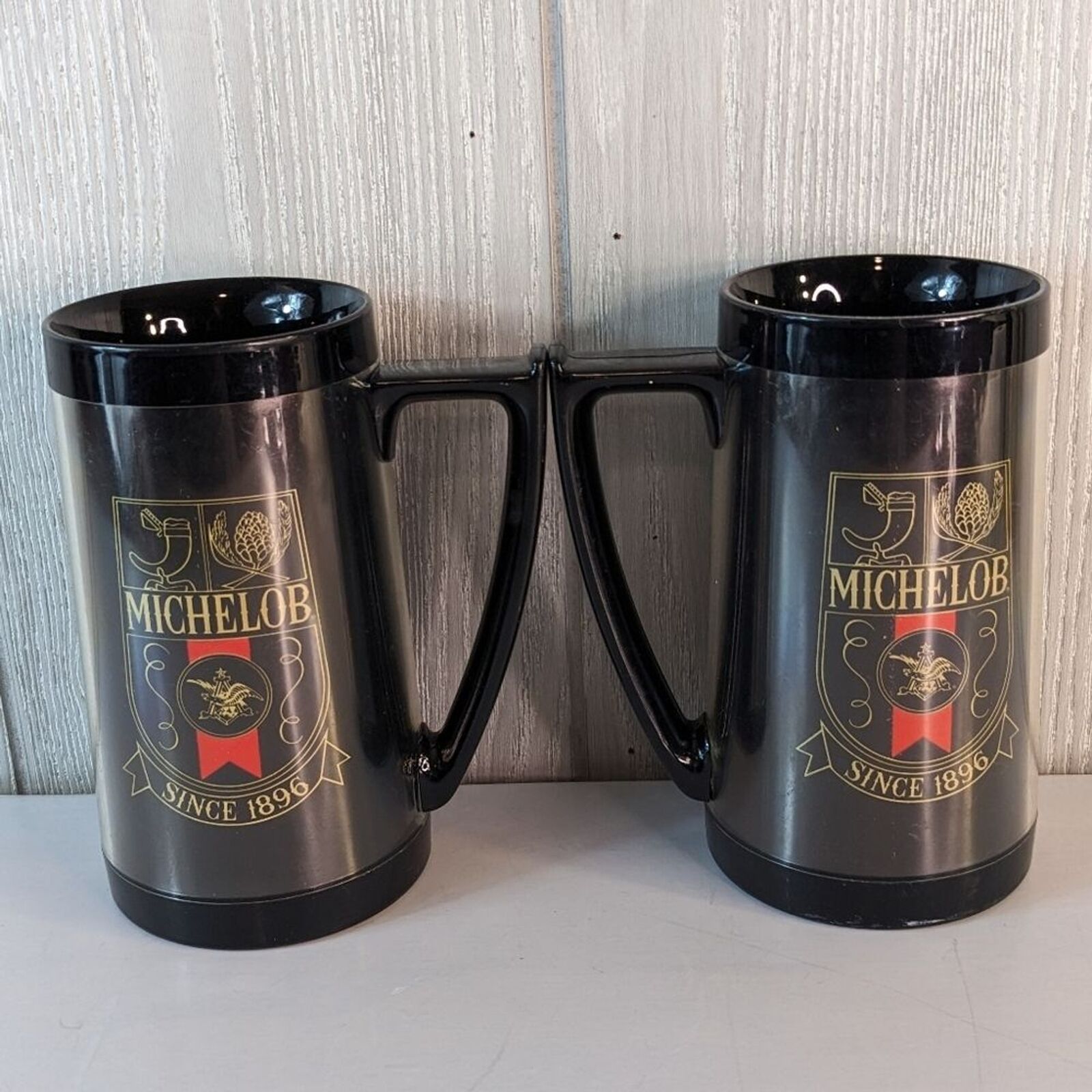 VTG Michelob Thermo-Serve Insulated Beer Mugs Black Made in the USA Set of 2