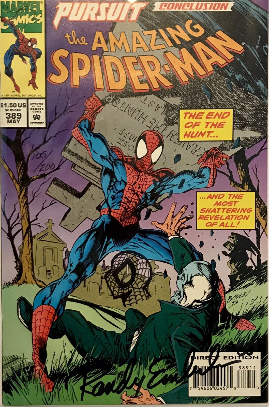 Amazing spiderman #389 df re-mark signed randy emberlin #105/200