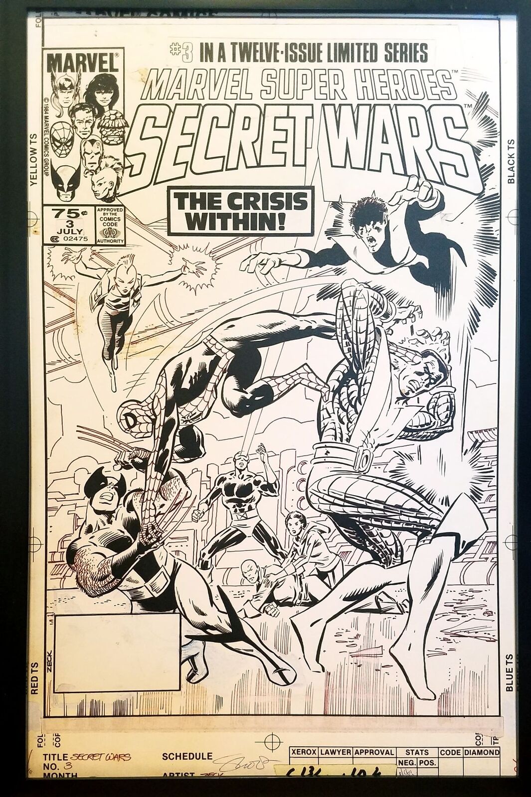 Secret Wars #3 X-Men Spider-Man Mike Zeck 11x17 FRAMED Original Art Poster Marve