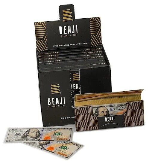 FULL BOX Benji $100 Rolling Papers - Luxury- 24 booklets with 20 leaves per pack