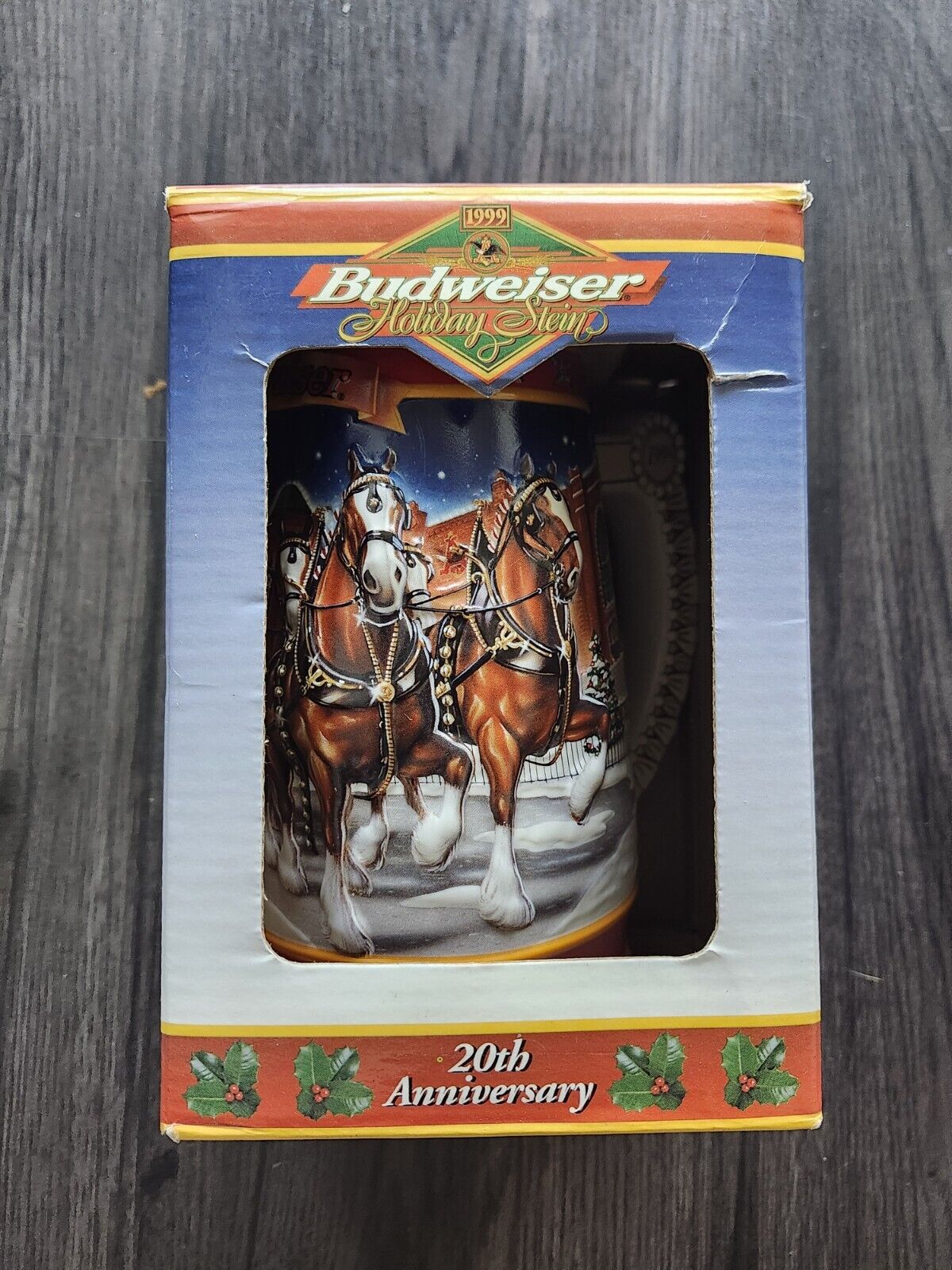 1999 Budweiser Holiday Beer Stein 20th Anniversary In Box