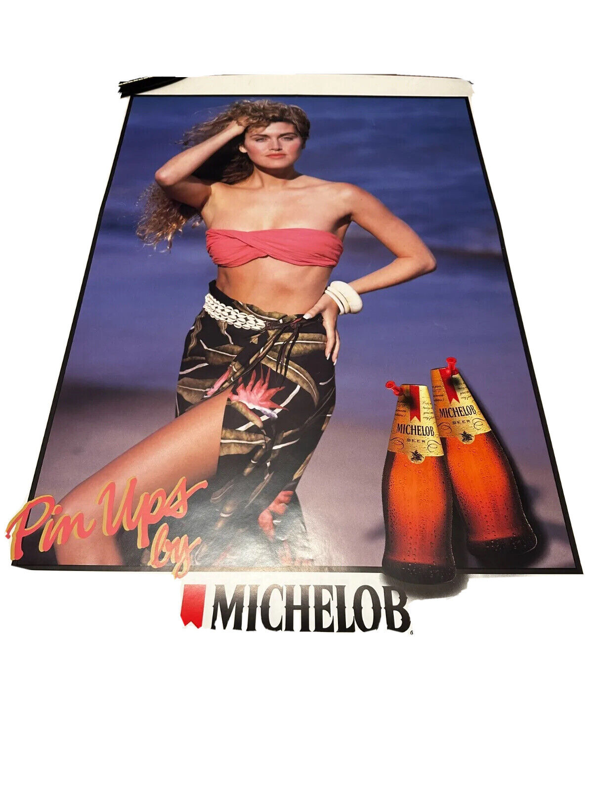 Vintage Pin ups 1986 Michelob beer poster ad Original Anheuser 20x28 bikini