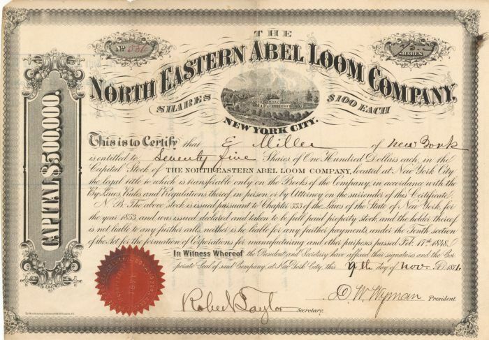 North Eastern Abel Loom Co. - Stock Certificate - General Stocks