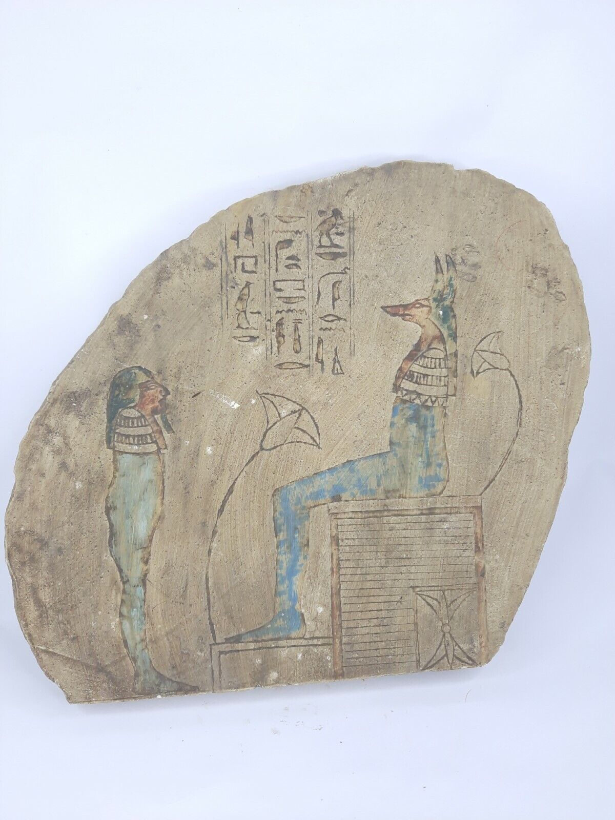RARE ANCIENT EGYPTIAN ANTIQUE Large Stone Stela Egyptian Seated Anubis Jackal