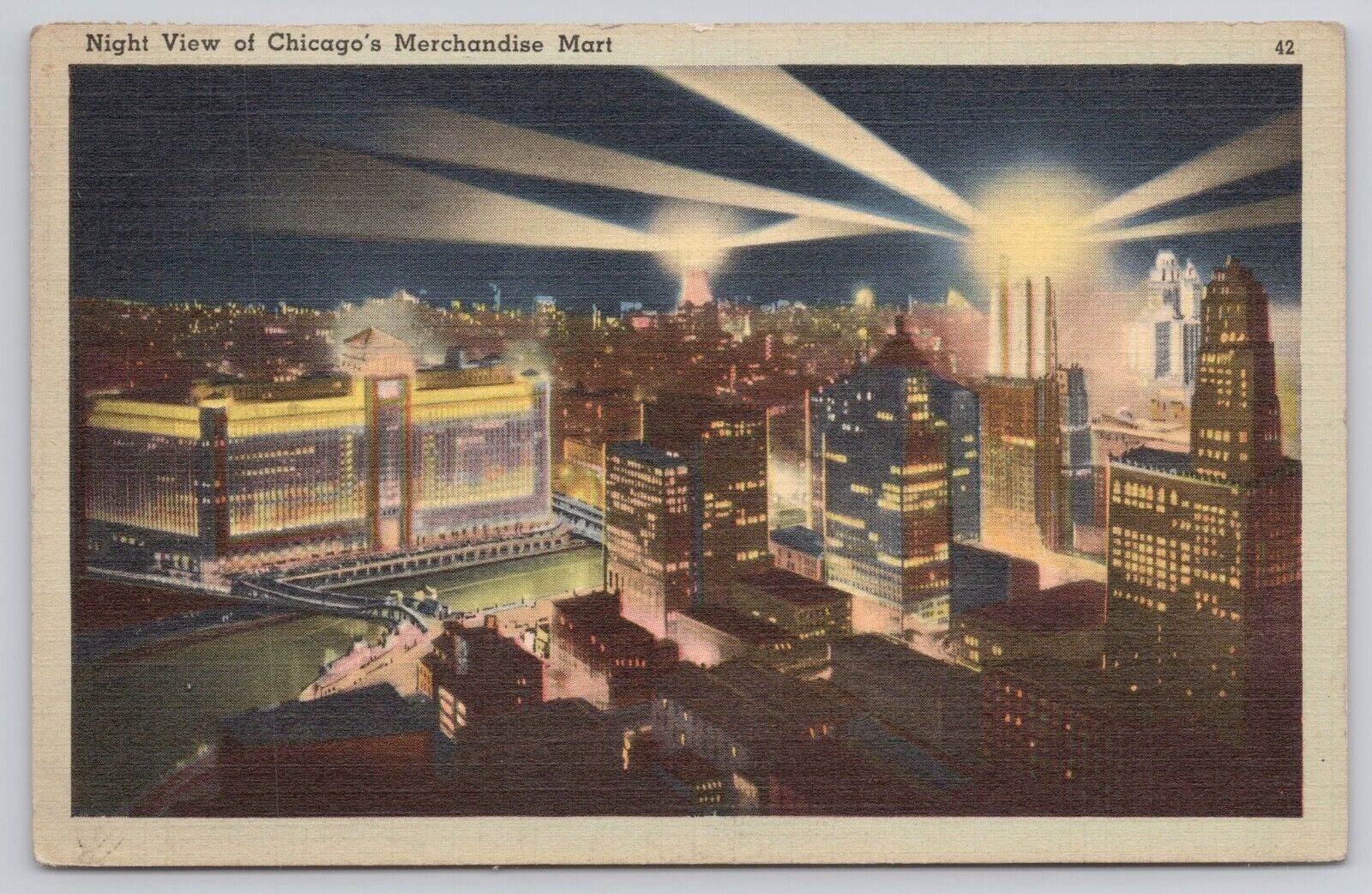 Postcard Night view of Chicago\'s merchandise mart, Illinois