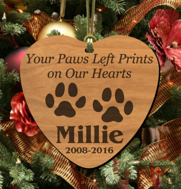 Our Hearts~ PERSONALIZED Pet Memorial Ornament, Wooden Keepsake for Dog or Cat