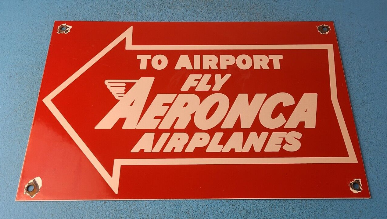 Vintage Aeronca Airplanes Sign - Aviation Single Engine Gas Pump Porcelain Sign
