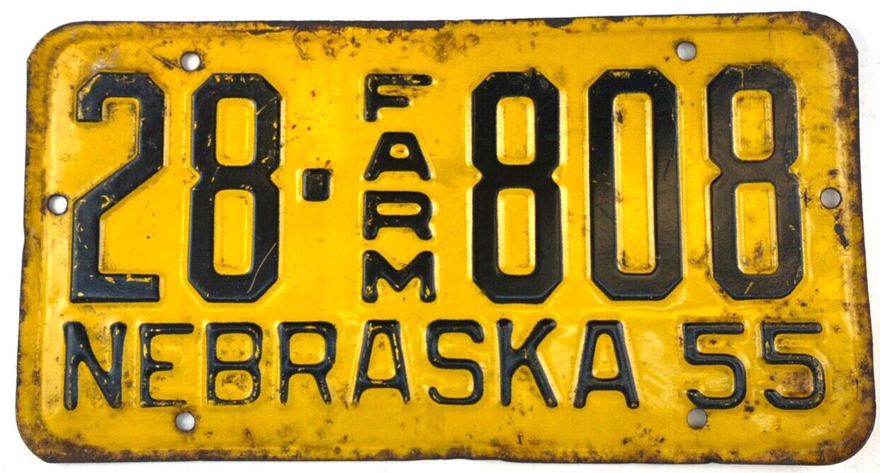 Nebraska 1955 Farm License Plate Man Cave Vintage Garage Hamilton Co Collector
