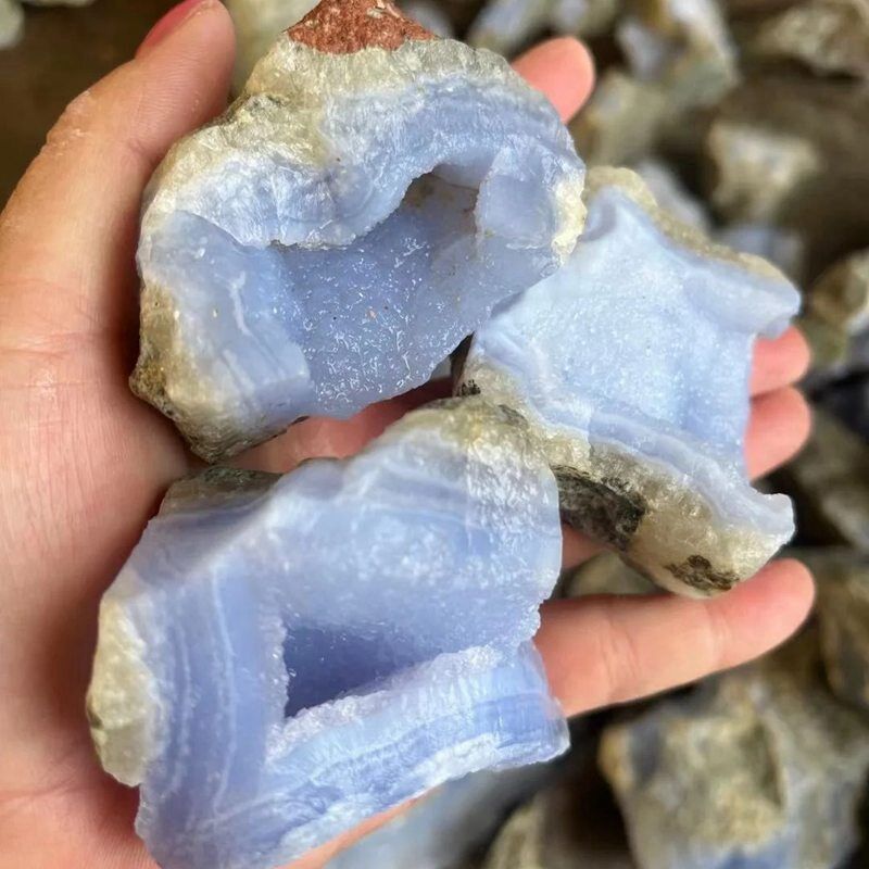 50-80g Natural Blue Lace Agate Quartz Crystal Chalcedony Rough Druzy Geode 10Pcs