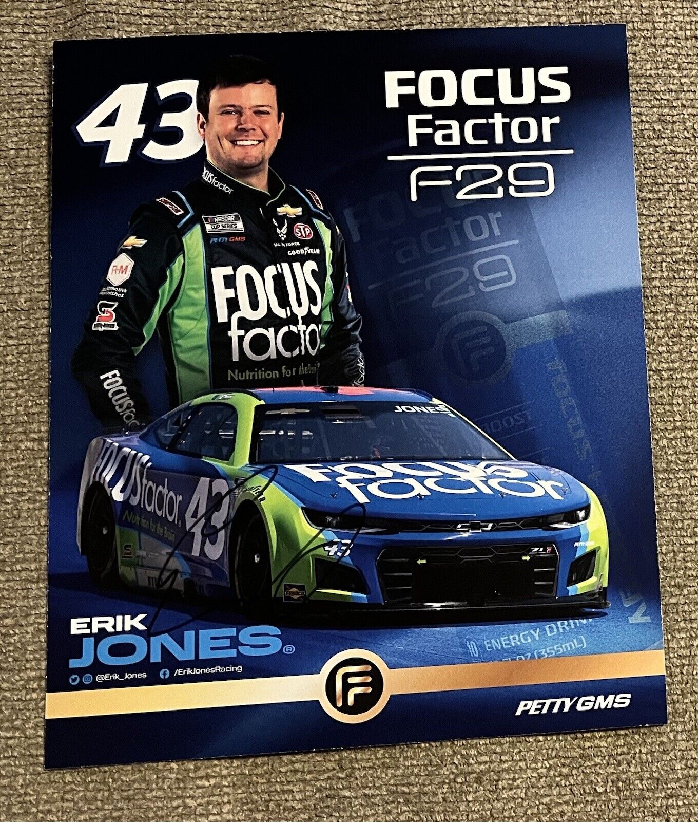Erik Jones Signed 2023 Focus Factor Postcard Hero Card NASCAR Auto COA