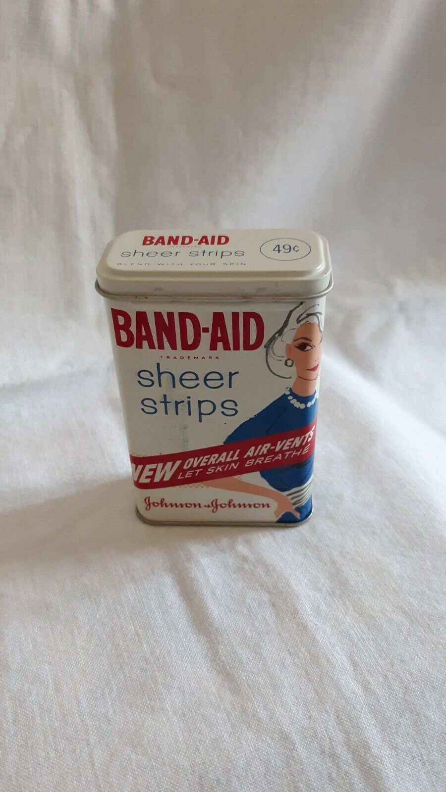 Vintage Band-Aid Tin Lady Blue Dress Sheer Strip Bandages * Tin Only* 1950\'s 