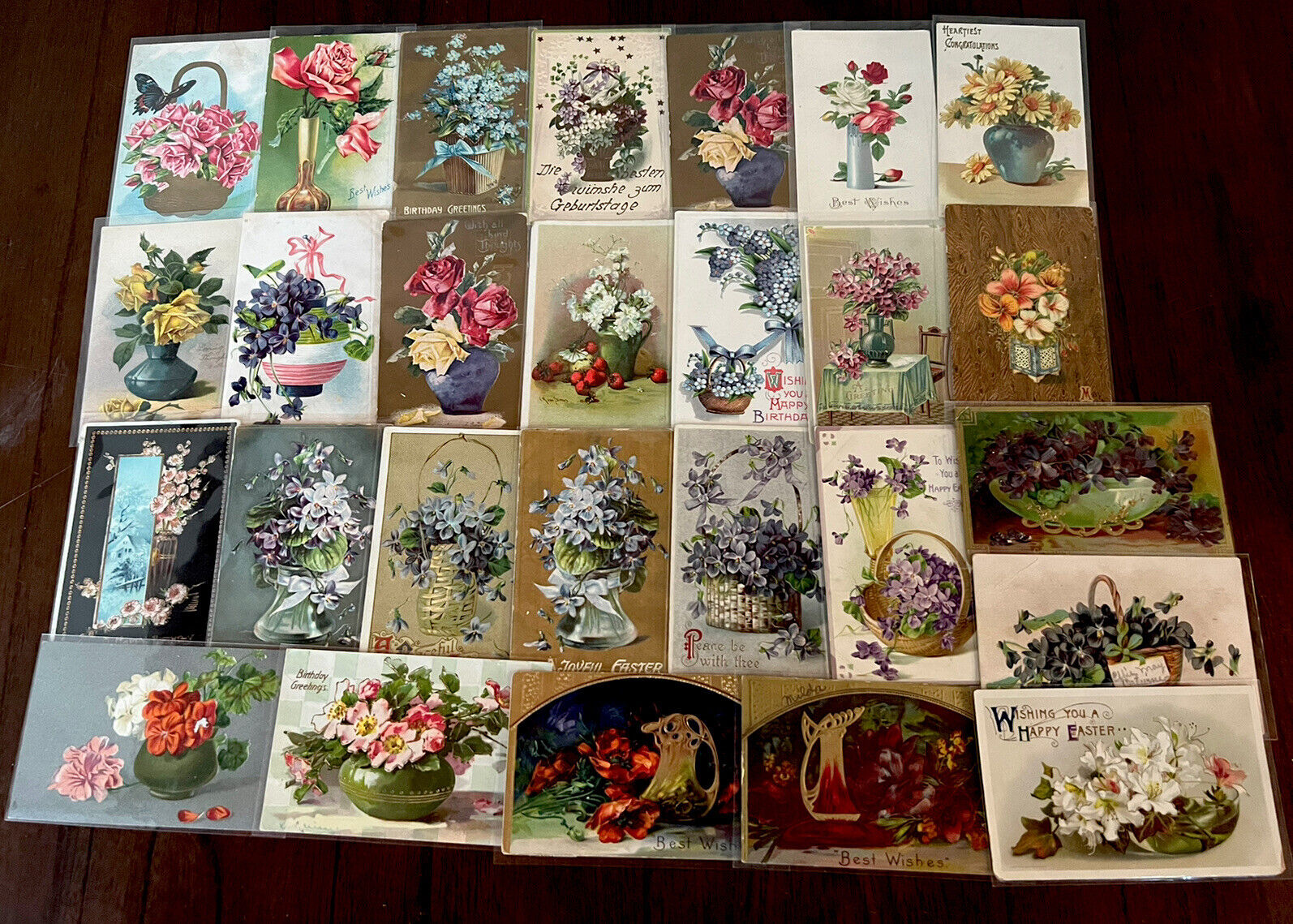 Lot of 27 Flowers in Baskets & Vases ~Vintage Antique Greetings~Postcards-d873