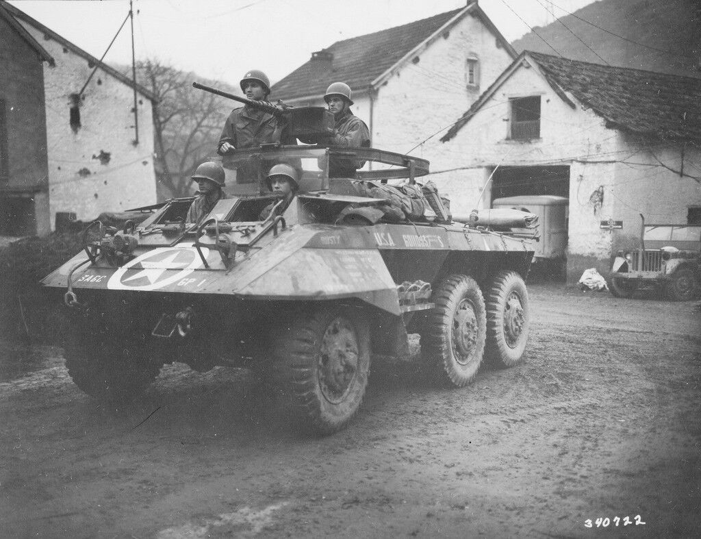 WWII B&W Photo US Army  M8 Greyhound Armored Car  WW2 World War Two / 3047