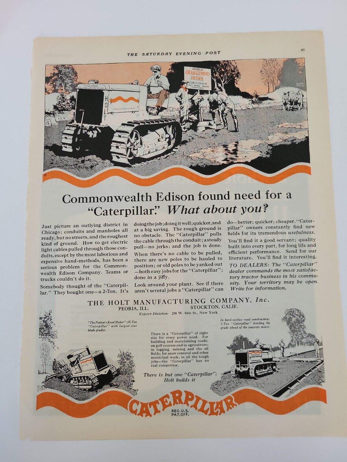 1924 Holt Manufacturing Caterpillar tractor vintage ad
