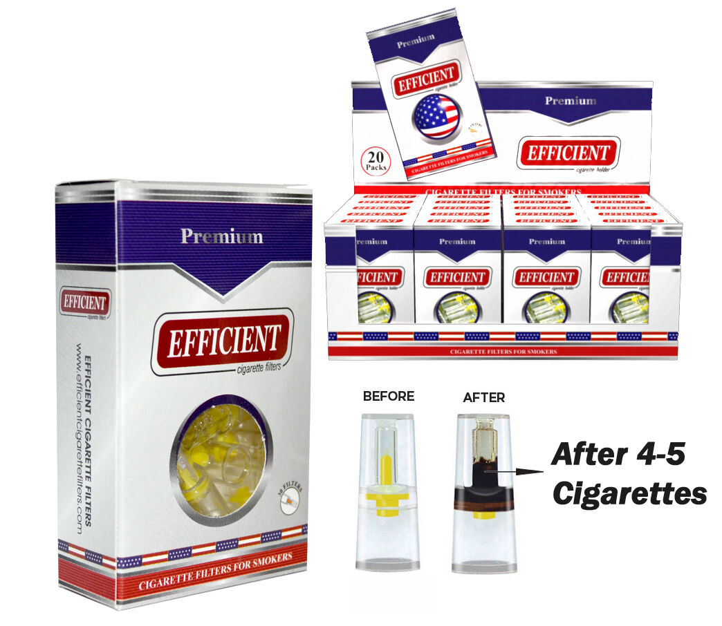 EFFICIENT Disposable Cigarette Filters, Tips & Holders 20 Packs + 1 Bonus Item
