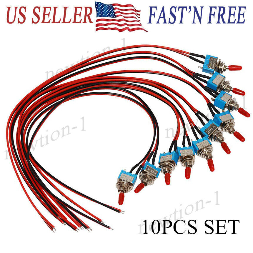 10PCS SPST Mini Toggle Switch Wires On/Off Metal Small Automotive/Boat/Car/Truck