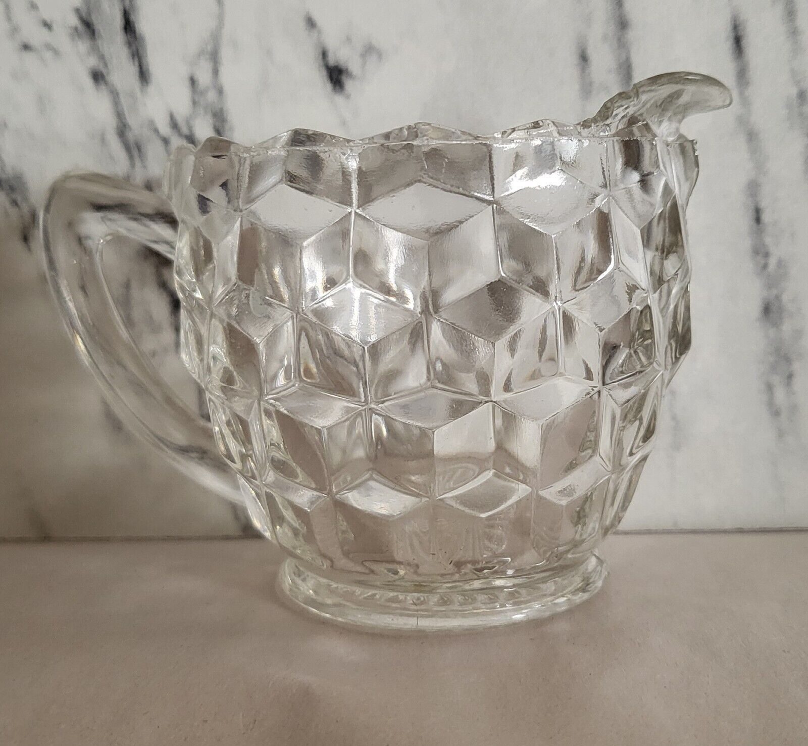 Vintage Depression-Era Cubist Creamer Glass Jeanette Clear