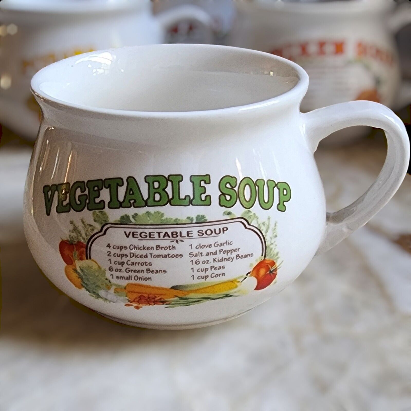 DAT\'L DO-IT INC. Vintage Vegetable Soup Ceramic Pottery Mug Bowl Cup With Recipe