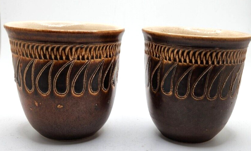 Ceramic Glazed Tea Coffee Cups Incised Design Pottery South West