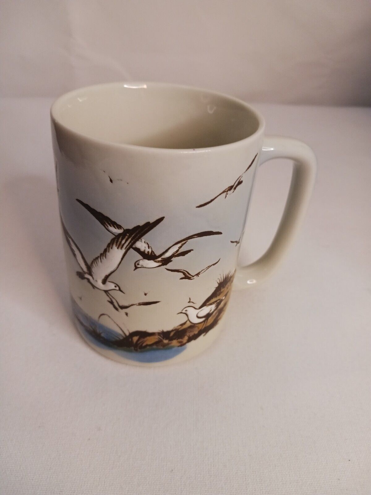 Vintage Otagiri Coffee Cup Mug Coastal Seagulls Stoneware Beach Birds 10 Oz