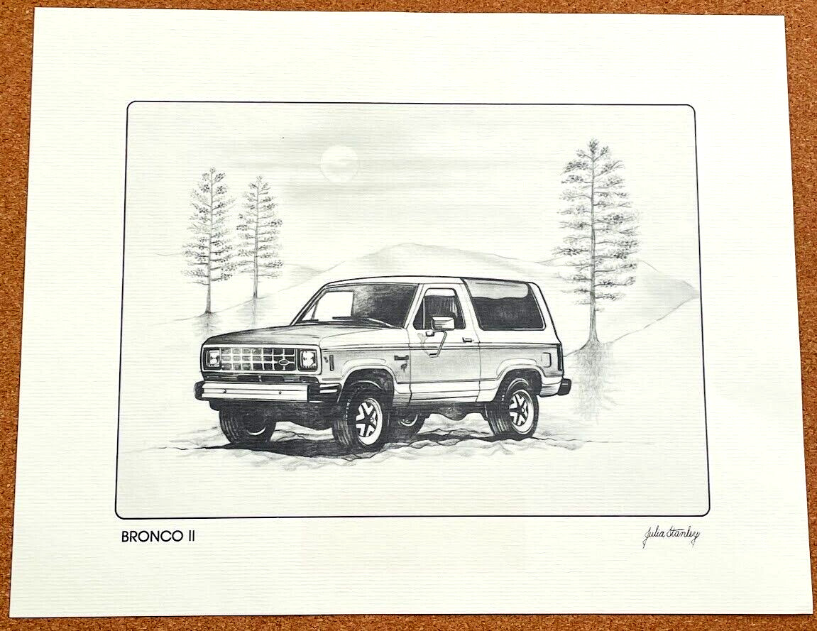 1984 FORD BRONCO II LITHOGRAPH Art Julia Stanley 14x11 Truck Automobile Drawing